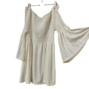 Ana & Rose White Off Shoulder Smocked Eyelet Bell Sleeve Mini Dress Plus Size 3X